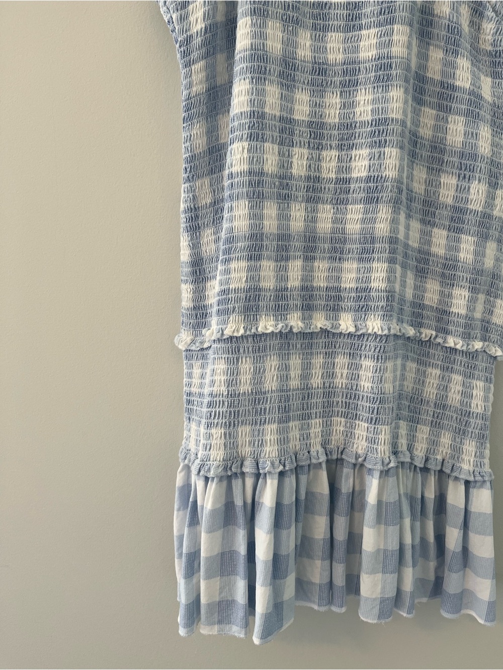 Japna Smocked Gingham Tie-Strap Mini Dress Blue & White S - Picture 5 of 11